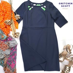 Gretchen Scott Designs Navy Dress with Green Accents Sz M